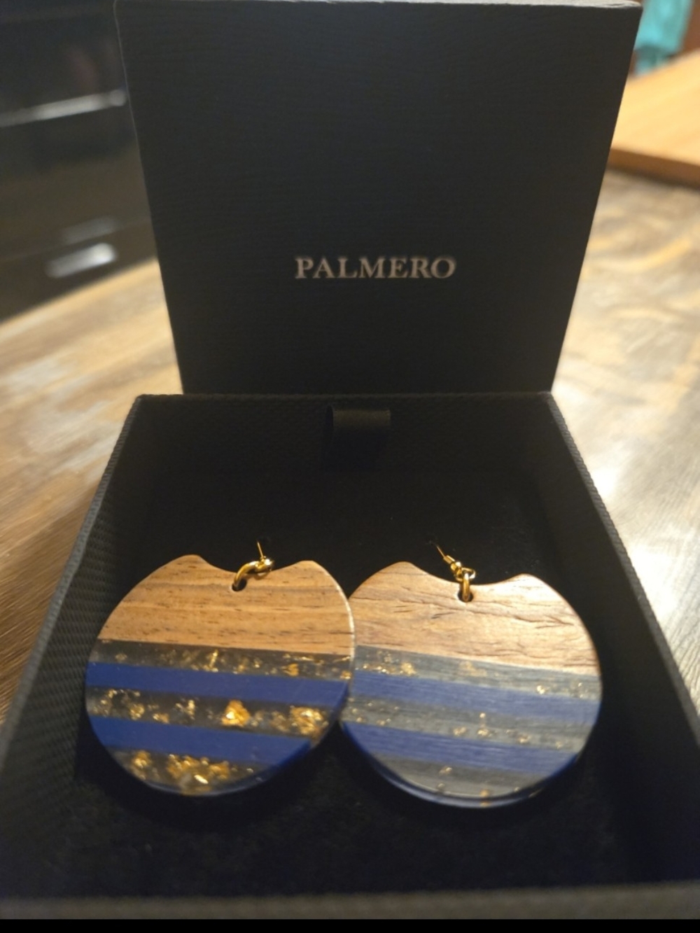 Blue Stripe Wood Drop Earrings for Women